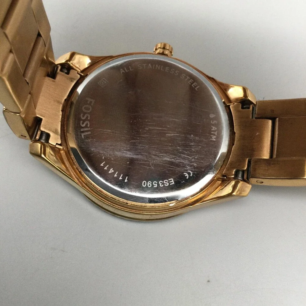 Fossil ES3590 Womens Watch 38mm Rose Gold Tone Crystals New Battery 6